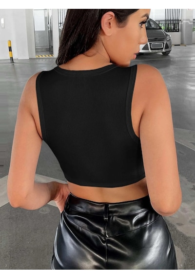 Liona Kadın Siyah Bisiklet Yaka Asimetrik Crop Top Büstiyer 001