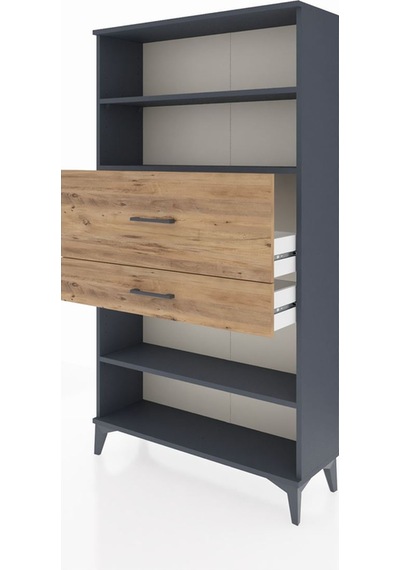 Arges Dolap 3 Raflı 2 Çekmeceli 88x30x163 Antrasit-çam Antrasit