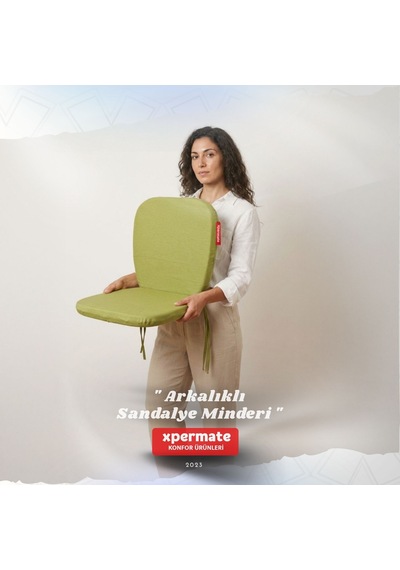 Arkalıklı Sandalye Minderi Oval Bağcıklı Mutfak Bahçe Balkon Minderi Yeşil