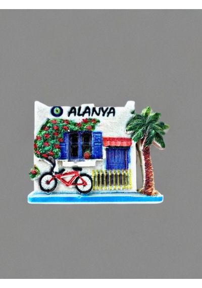 Alanya Temalı Kabartma Polyester Magnet. 8cm X 6cm.