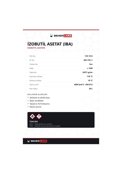 Beherlabs İzobutil Asetat Iba 30 L