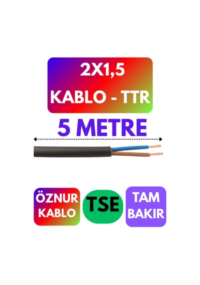 Öznur 2x1,5 Ttr Kablo Siyah Metre Seçenekli - 5 Metre