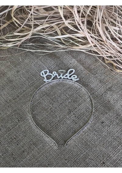 Bride Yazılı Taşlı Taç Parıldayan Taş Yapısı Gümüş Gri Renkli Bek