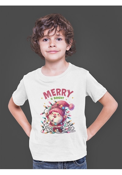 Bumeta Merry Bright Noel Baba Yılbaşı Çocuk Tişört T-shirt Beyaz