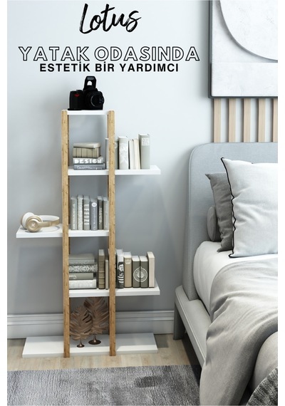 Lotus Beyaz Ahşap 5 Katlı Çiçeklik, Saksılık, Çiçek Standı, Dekoratif Raf / Çok Amaçlı Kullanım Beyaz - 626625396 Beyaz