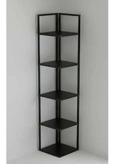 Ela 5 Raflı Metal Köşe Kitaplık Rafı Dekoratif Aksesuar Rafı 180 Cm Siyah - Çam