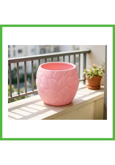 Vaveni 3d Baskı Yapraklı Desenli Yuvarlak Saksı Tepsili Süzdürmeli Bitki Saksısı 15 Cm Dekoratif Çiçek - Pembe Arz