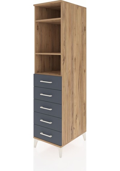 Kronos Dolap 3 Raflı 5 Çekmeceli 44x59x182 Çam-antrasit Atlas Çam