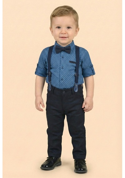 Mnk Baby & Kids Erkek Bebek Askı Papyon Gömlek Pantolon Takım M00785 Indigo