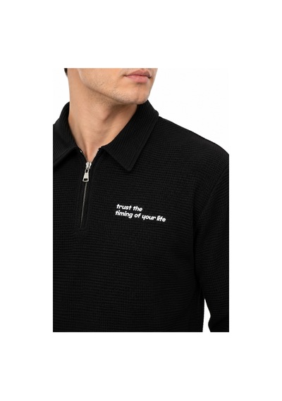 Opınıon Erkek Spor Polo Yaka Petek Dokulu Sweatshırt Bgl-st05442 Siyah