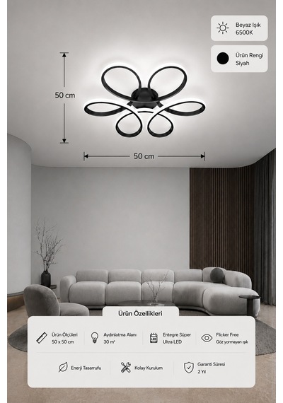 Niva Led Plafonyer Avize Beyaz Işık Siyah