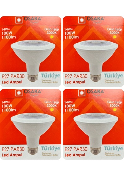 4 Adet Osaka 14w 100w Sarı Işık 3000k E27 Duylu Kalın Duy Led Par30 Ampul