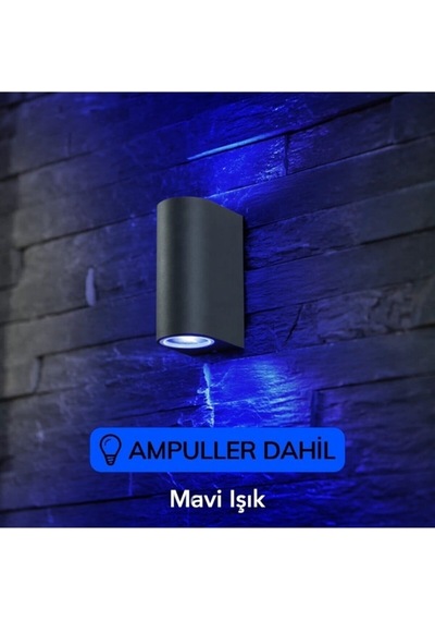 Mavi Işık Antrasit Kasa Çift Yönlü Dekoratif Iç Ve Dış Mekan Duvar Apliği Antrasit
