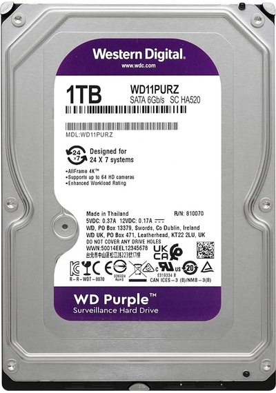 Wd Purple, Wd11purz, 3.5&amp Quot 1tb, 64mb, 5400 Rpm, 7/24 Güvenlik, Hdd 30407049