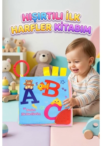 Babycim İlk Harfler Diş Kaşıyıcılı Hışırtı Sesli Alfabe Ve Resimli Sayfalı Eğitici Oyuncak