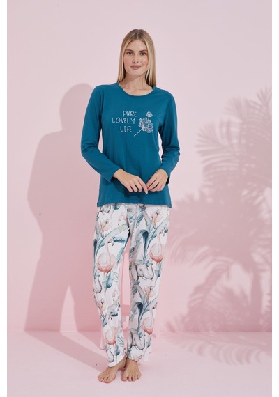 Siyah İnci Pamuklu Örme Pijama Takım 24240188 Yeşil