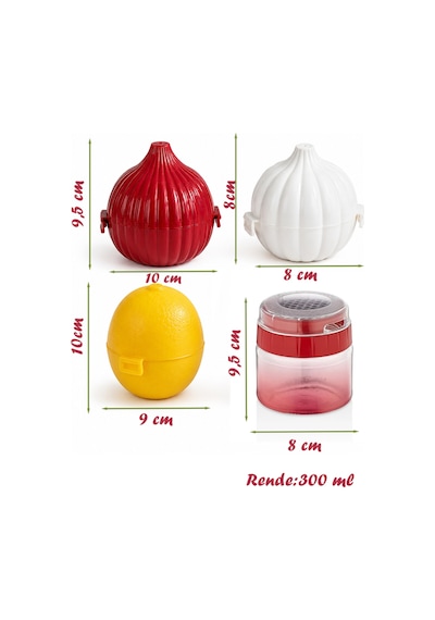 Porsima 4471 4'lü Mutfak Düzenleyici Seti Soğan, Sarımsak, Limon Saklama Kabı Ve 300 Ml Hazneli Rende Çok Renkli