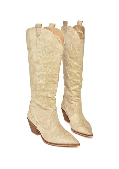 Fox Shoes T267765202 Bej Süet Kovboy Model Kadın Çizme Bej-süet Bej