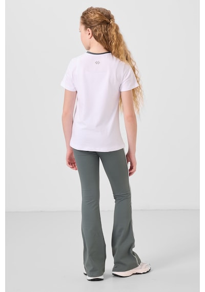 Tommylife Beyaz-haki Pamuklu O Yaka Standart Fit Basic İspanyol Paça Kız Çocuk Tayt Takım - 75192 Beyaz