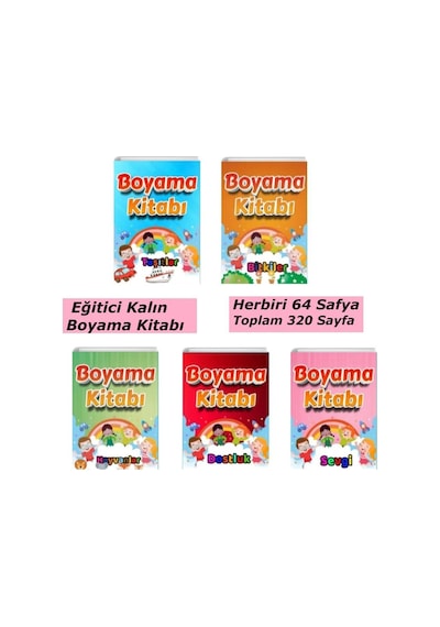 Eğitici Kalın Boyama Kitabı Seti 320 Sayfa 5 Kitap