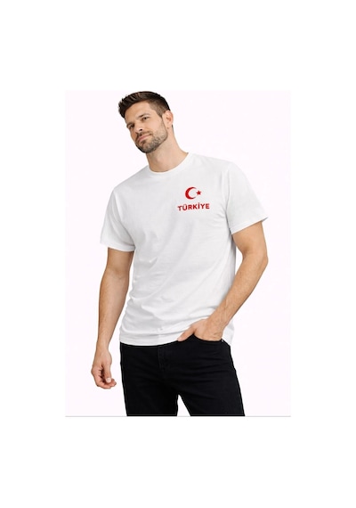 Novalisse Erkek Türkiye Ay Yıldız Baskılı Taraftar Forma T-shirt - Beyaz Çoklu Renk