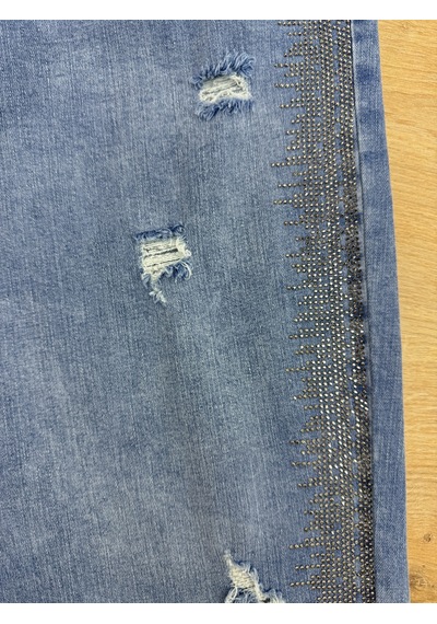 Büyük Beden Mom Kesim Yan Şerit Detaylı Denim Kadın Pantolon Mavi