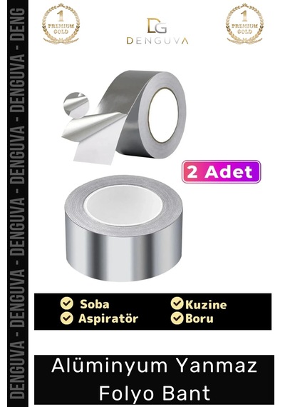 Suya Sıcaklığa Dayanıklı Tamir Soba Boru Yama Alüminyum Yanmaz Folyo Bant 45mm - 5mt - 2 Adet