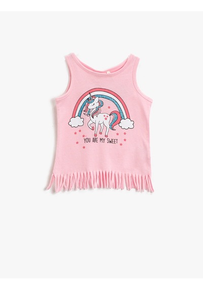 Koton Baskılı Atlet Pamuklu Püsküllü Pembe 1ymg39264ok