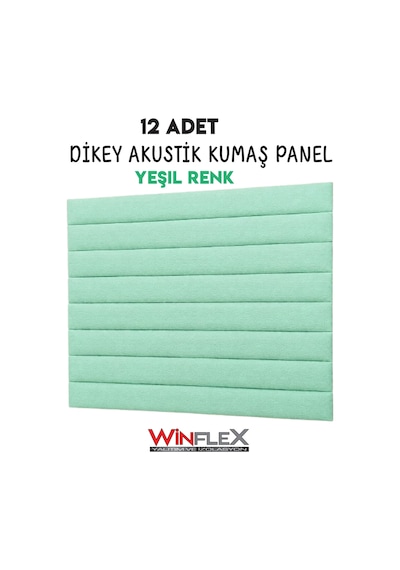 Akustik Kumaş Kaplı Dikey Panel 15x210cm - 12 Adet Su Yeşil Renk