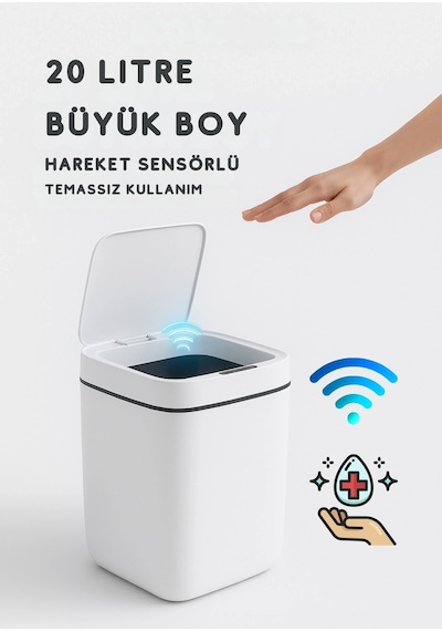 Buğz 20l Akıllı Sensörlü Çöp Kovası Uv Işık Koku Geçirmez Mutfak Banyo Ofis İçin Diğer