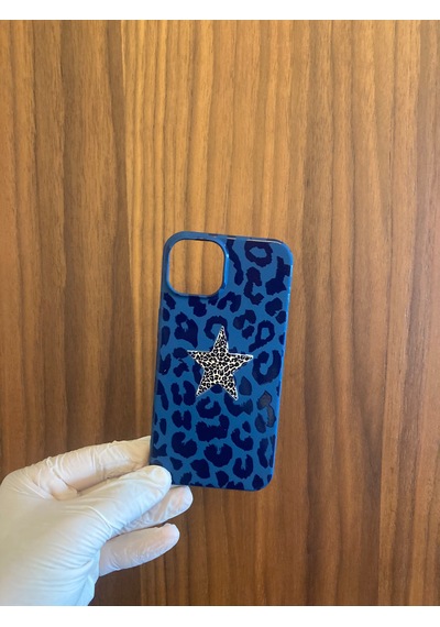 Apple iPhone Uyumlu 13/14 Leopar Baskılı İçi Kadife Silikon Telefon Kılıfı Lacivert