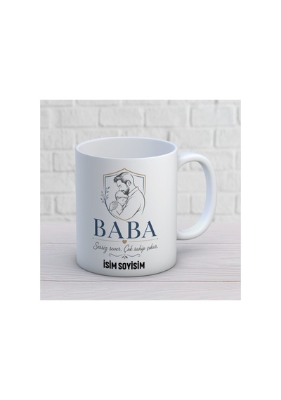 Baba İsim Alanlı Esprili Kupa Bardak Aile Temalı Tasarım 464 Beyaz Beyaz