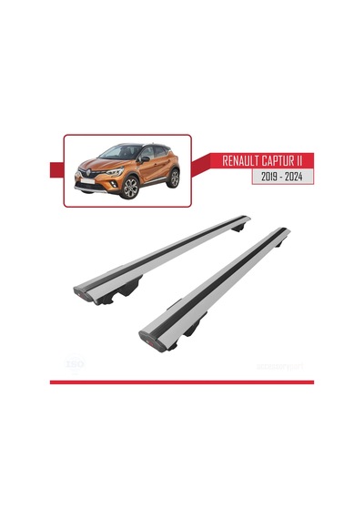 Renault Captur Iı 2019 Ve Sonrası İle Uyumlu Hook Model Anahtar Kilitli Ara Atkı Tavan Barı Gri