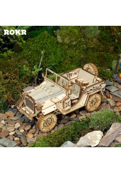 Rokr Mc701 Asker Ordu Arabası Army Field Car Dıy Minyatür Maket Model Seti Ahşap 3d Wooden Puzzle 3d Model Kit Detaylı Dekoratif Hobi Seti Ahşap Maket