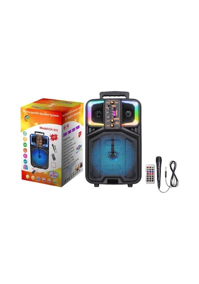 Platoon Pl-4684 Bt Usb Sd Aux 8 İnç Mikrofonlu Anfi Yüksek Ses Taşınabilir Rgb Işıklı Hoparlör