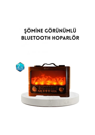 Şömine Efektli Solar Hoparlör Bluetooth 5.3 Radyo Aux Usb Tf Destekli Çok Renkli Çok Renkli