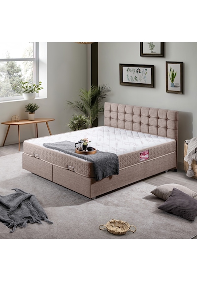 Venedik Çift Kişilik Baza Başlık Letto Yatak Seti - Açık Kahve 140 x 190