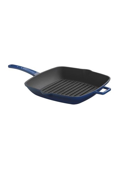 Lava Döküm Kare Izgara Tava Döküm Demir Metal Saplı 26x26 Mavi