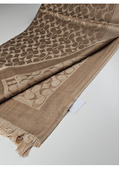 Miorel Scarfs C Desen Çift Taraflı Kaşmir İpek Şal 4 Mevsim Pamuk Şal Bej