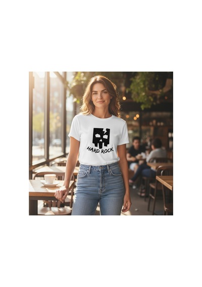 Urbantrendstore Unisex Hard Rock Oversize Fit Rahat Geniş Salaş T-shirt Günlük Tişört Beyaz