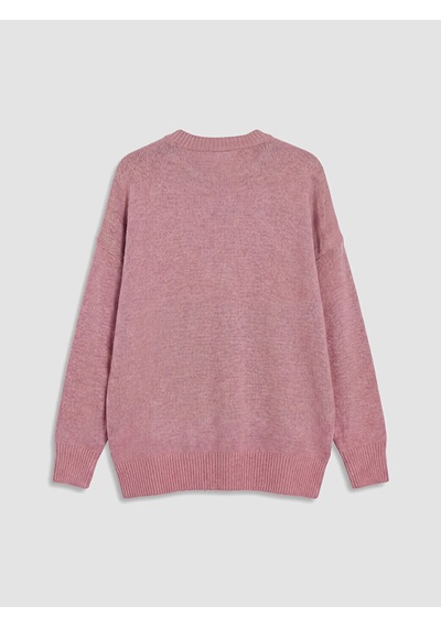 Lcw Modest Pembe Bisiklet Yaka Çiçek Nakışlı Kadın Triko Tunik