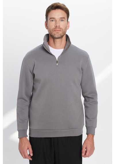 Tudors Unisex Relax Fit Rahat Kesim Pamuklu İçi Polarlı Yarım Fermuarlı Gri Dik Yaka Sweatshirt-31445 Gri Tudors Unisex Relax Fit Rahat Kesim Pamuklu İçi Polarlı Yarım Fermuarlı Gri Dik Yaka Sweatshirt-31445 Gri