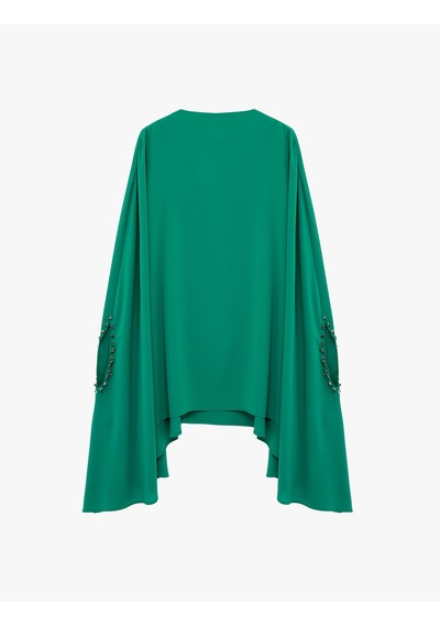 Koton Dik Yaka 3/4 Yarasa Kol Oversize Saten Abiye Bluz Yeşil 6sak60001fw