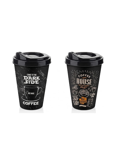 2&apos Li Coffee House Desenli Kahve Bardağı Takımı 2 X 400 Ml - Kahverengi Pipet Girişli Kapaklı İçecek Bardağı Paketi Açık Ahşap
