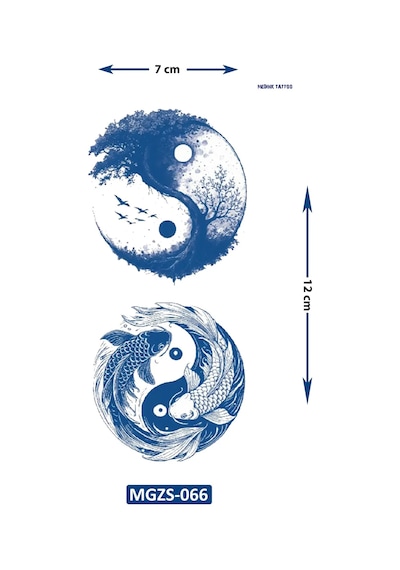 Ağaç Balık Ying Yang Geçici Dövme Yarı Kalıcı Aylık Yapıştırma Dövme