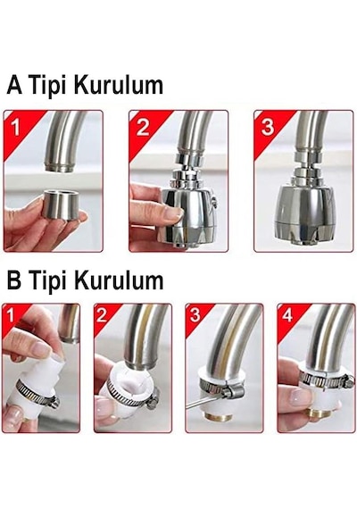 Ayt Sunup Sn-27114 2 Kademeli Su Tasarruflu Musluk Başlığı 360 Derece 80x52x22mm
