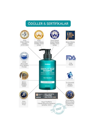 Kepek Karşıtı Bakım Şampuanı %68.5 Daha Az Kepek Kundal Dandruff Shampoo 500ml Apple Green Tea