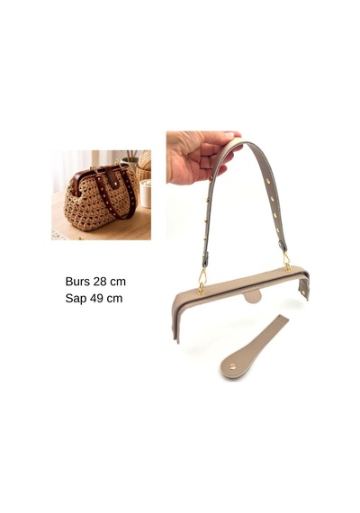 Çanta Aksesuar 28 Cm Lüks Model Çanta Seti Koyu Bej Light Gold Metalli Diğer