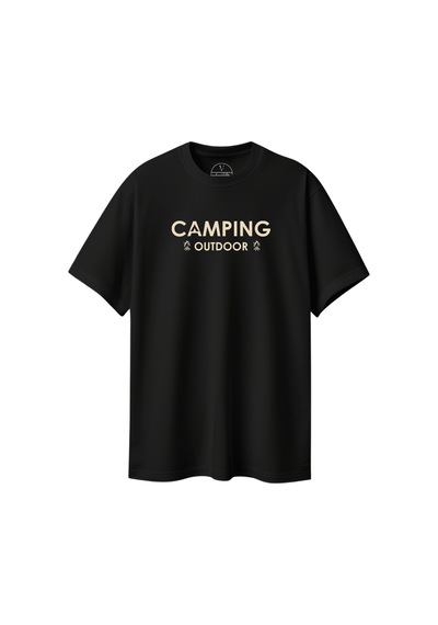 Velvoria Unisex Oversize Siyah Camping T-shirt