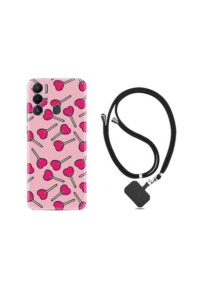 Tecno Pova Neo Kılıf İpli Boyun Askılı Desenli Silikon Heart Lollipop 1414